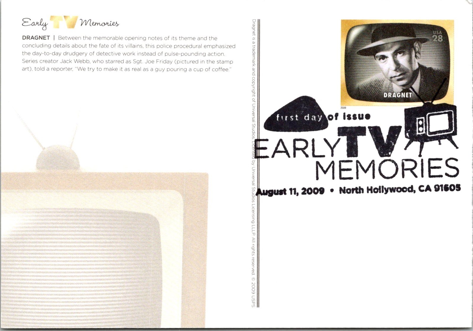 Dr Jim Stamps Postal Card Dragnet Early Tv Memories First Day Issue
