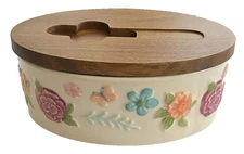 Pioneer Woman Painted Meadow Butter Dish Ceramic Acacia Wood Lid (no knife)