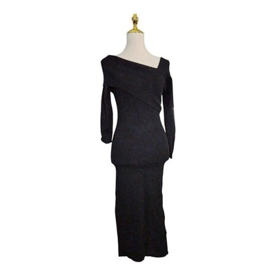 Line & Dot XS black Sylvie Midi Sweater Dress Long Sleeve One Shoulder new