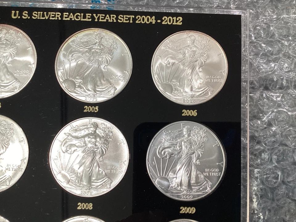 2004-2012 American Silver Eagle Set of 9 Gem Uncirculated Coins w Capital Holder - Image 4 of 4