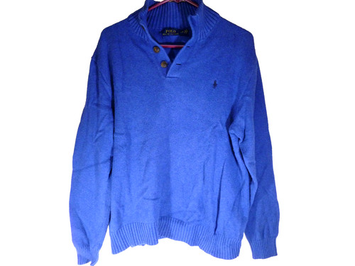 Polo Ralph Lauren, Vintage Polo Ralph Lauren Blue Pullover Sweater w/ Rider Logo Knit Preppy Mens