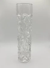 Signed Tiffany and Co. ROCK CUT Modernist Lead Crystal Bud Vase Germany 8" Tall