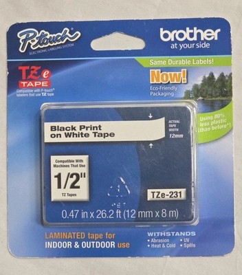 Brother TZe-231 Black Print on White 1/2'' Laminated TZ Tape for P-Touch Labelers