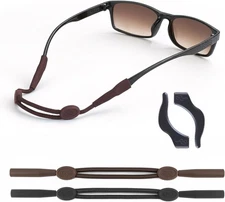 2 Packs Adjustable No-Slip Glasses Straps for Child(18-25CM), Black,brown 