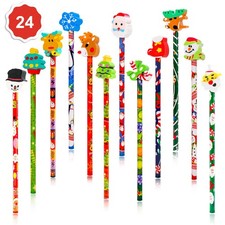 2 Dozen 24 Christmas Pencils Assortment With Giant Eraser Topper Decorated ...