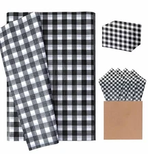 100 Sheets Gingham Tissue Paper 14 x 20 Inches Black and White Checkered Tiss...