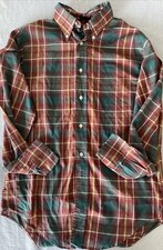 VTG 70's Sears Perma-Prest Button Up Shirt Green Red Med 15-15 1/2