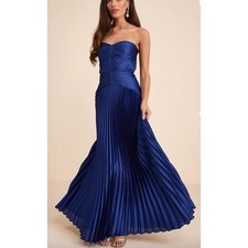 NWT Lulus Elkay Navy Blue Pleated Satin Drop Waist Maxi Dress Size XS