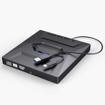 External USB 3.0 Type-C DVD CD Burner Drive w SD Card Reader For Laptop PC Mac 