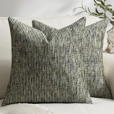 Pack of 2 Neutral Throw Pillow Covers 18x18 Boho Textured Dots Stripe Chenill...