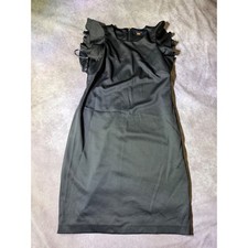 Tommy Hilfiger Black Ruffle Sleeve Sheath Dress Gold Zip Back Size 8 Cocktail