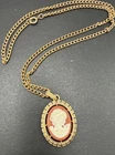 Vintage Cameo Necklace Gold Tone 24” 99