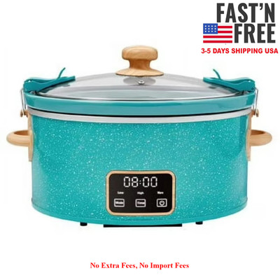 The Pioneer Woman 6 Quart Digital Slow Cooker with Locking Lid, Teal Speckle