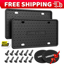 2 Pack Silicone License Plate Frame - Rust Proof Weather Proof - Black