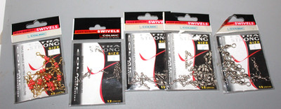 COLMIC 5 PACKS VARIOUS SWIVELS - 3 WAY, 4 JOINTED ROLLING, SNAP LINK UNOPENED