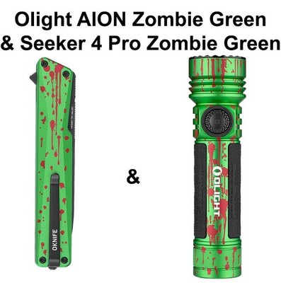 Olight Seeker 4 Pro Zombie Green CW Flashlight & & AION Zombie Green Flipper