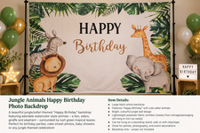 Jungle Safari Happy Birthday Photo Backdrop 7 X5 Party Decoration -NEW Package