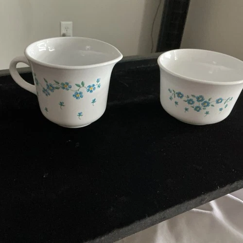 Corelle Corning Ware Forget Me Not Milk and Sugar Set of 2 Vintage 1980s EUC