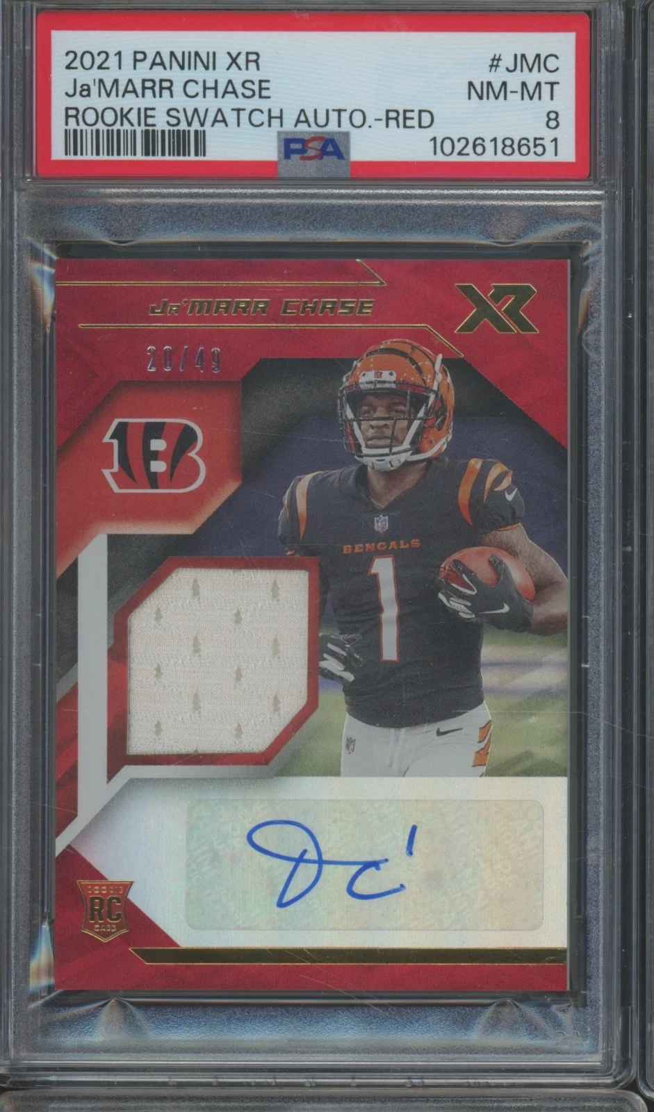 JaMarr Chase Panini XR Rookie Swatch Autographs #JMC Red