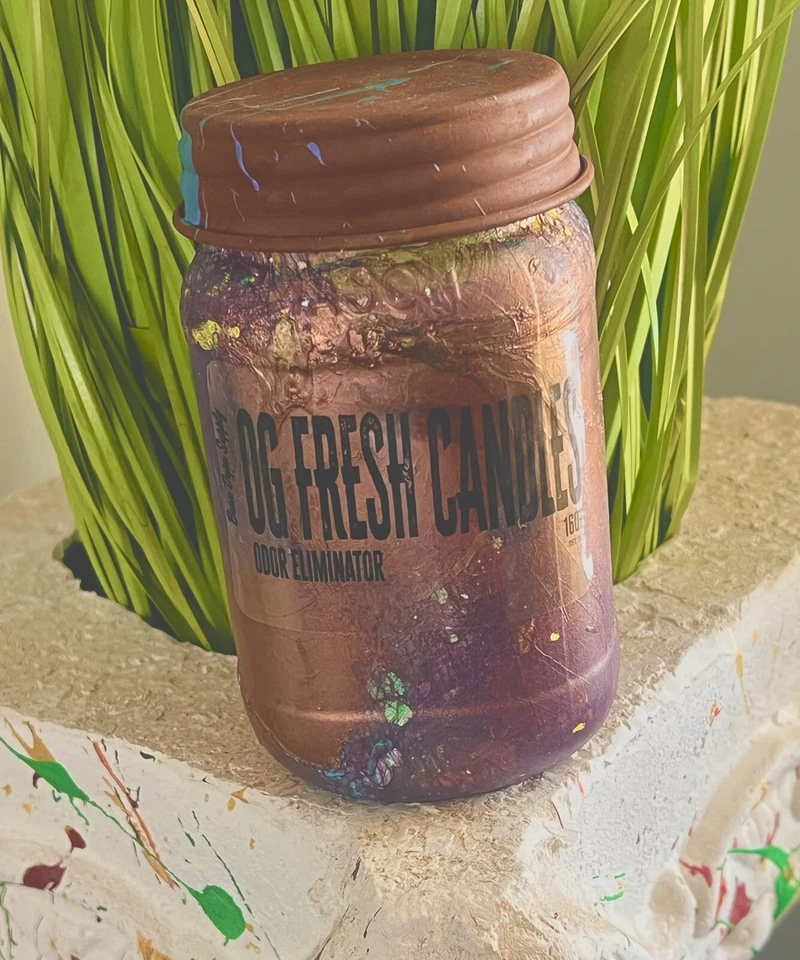 Vela perfumada eliminadora de olores OG FRESH 16 OZ tarro de albañil soja mecha de cáñamo de combustión lenta Foto 4 de 4