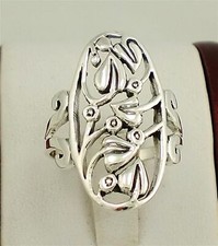 STUNNING .925 STERLING SILVER LONG FILIGREE FLOWER RING size 6 style r1753