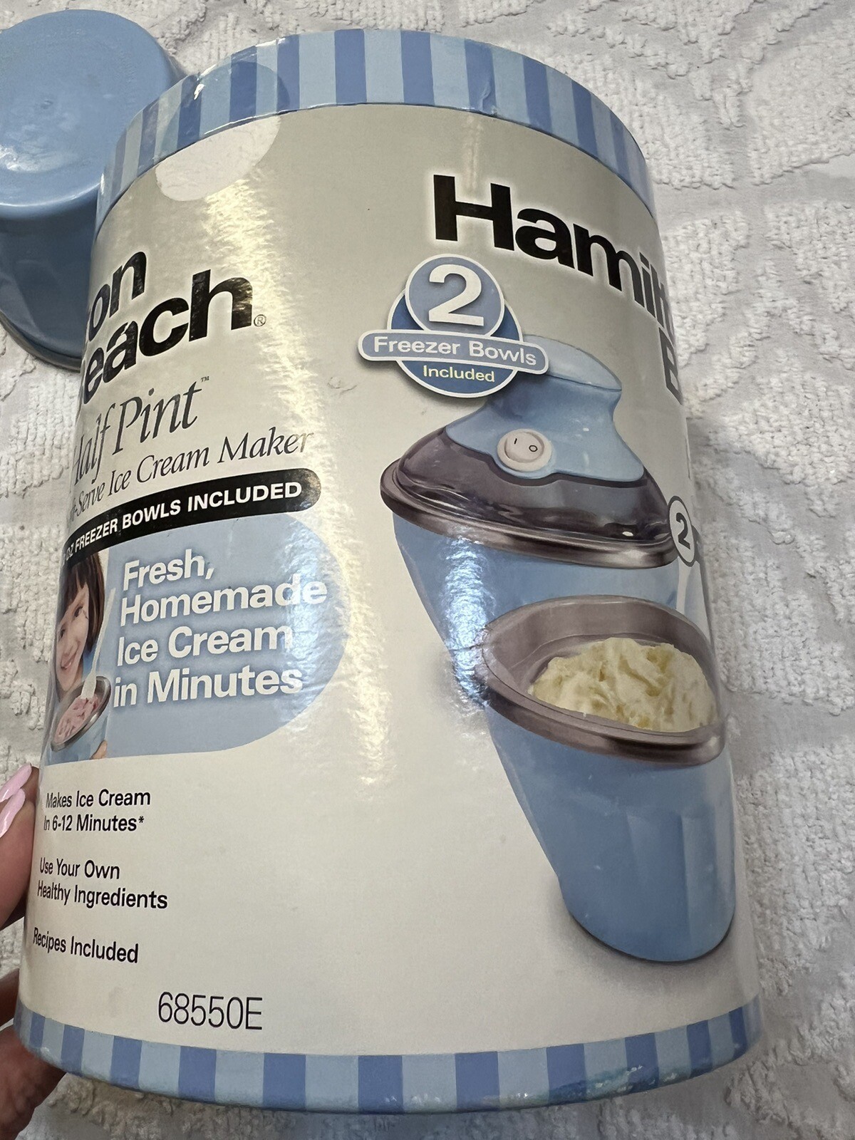 Hamilton Beach Half Pint Ice Cream Maker Blue 2 Freezer Bowls W/ Recipes 68550E