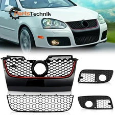 Main Hex Mesh Grille Glossy Black W/ Red Trim for 2006-2009 VW MK5 GTI Jetta GLI
