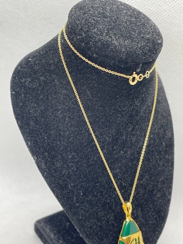 18 CARAT 18CT YELLOW GOLD NECKLACE & JADE PENDANT OPEN WORK 7.4G 16" PRE OWNED - Picture 7 of 8