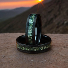 Eco-Friendly Moss Agate Hammered Mens Tungsten Wedding Ring Comfort Fit - 6mm