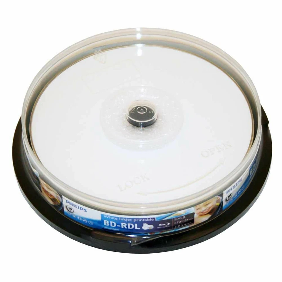 10 PHILIPS Blank 6X Blu-Ray BD-R BDR DL 50GB White Inkjet Hub Printable Disc  - Image 2 of 3