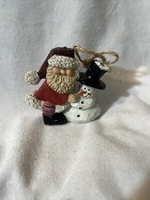 Santa Snowman Polystone Christmas Ornament