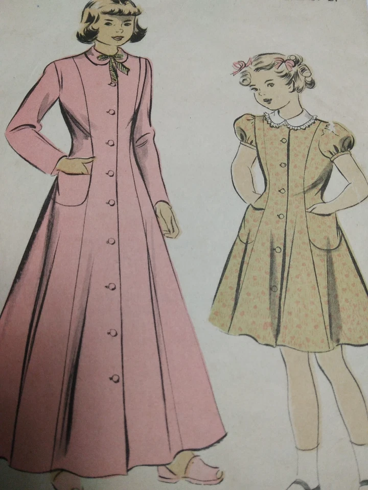 Long Housecoat Dress Girls 2 2T Advance 5295 Sewing Pattern VTG 40s Cut Button - Image 2 of 4