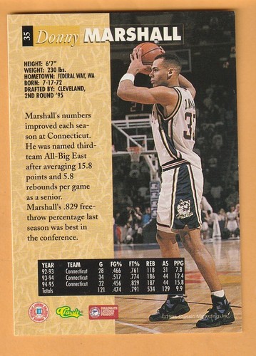 Donny Marshall Connecticut Huskies 1995 Classic Five Sport #35 14D - Picture 2 of 2