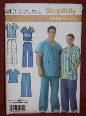 Simplicty 4101 Unisex Scrub Top & Pants Medical Uniform Pattern XL, XXL UNCUT (6