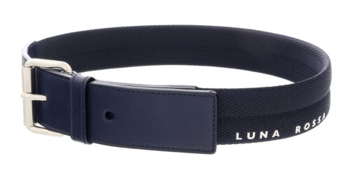 LUNA ROSSA Navy Blue Leather Trimmed Woven Belt- - Picture 1 of 4