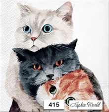 (415) TWO Individual Paper LUNCHEON Decoupage Napkins - PILE OF CATS KITTENS 