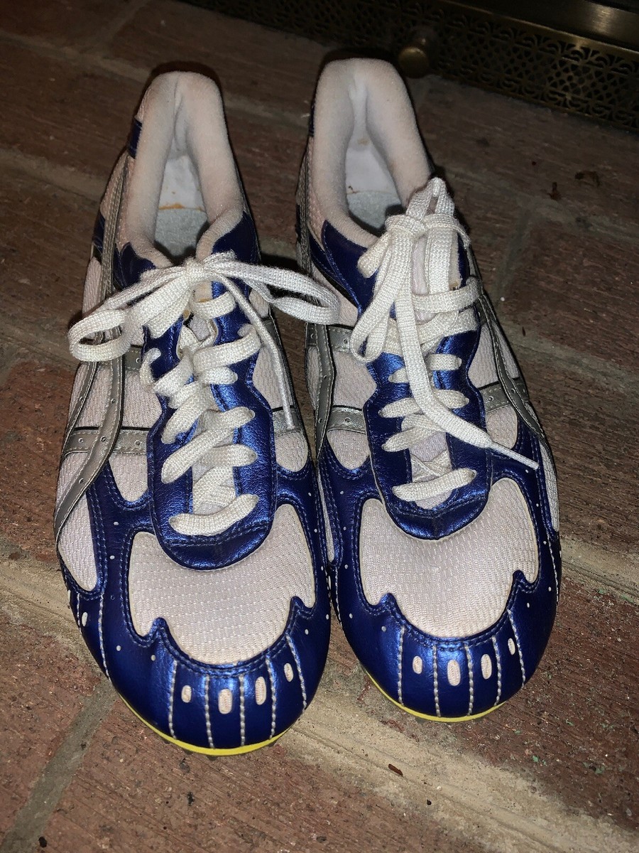 ASICS Blue Metallic Cleats Track Running UNIQUE Shoes Men's 10