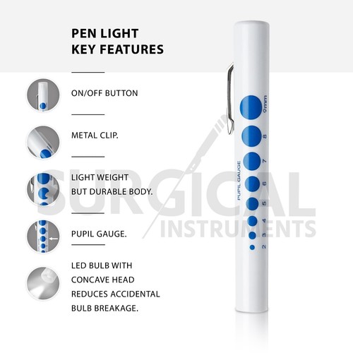 6 Pcs Disposable Penlights Diagnostic ENT Emergency Stainless Steel Hi-Quality - Picture 2 of 8