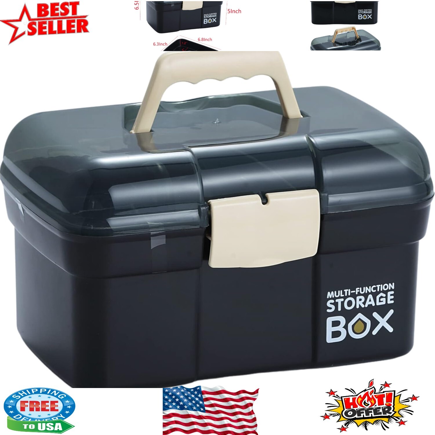 11-Inch Craft Storage Box with Removable Tray & Carry Handle - Organize Supplies