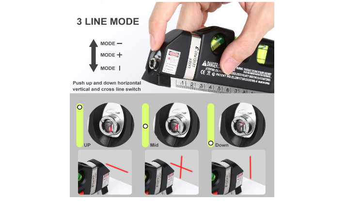 Cross Line Laser Leveler Multipurpose Tool Picture Hanging Cabinets Tile Walls