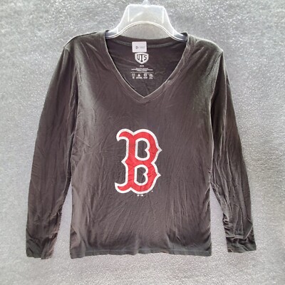 Boston Red Sox Women T-Shirt Medium Brown Long Sleeve V Neck
