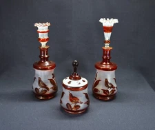 Ekka Bohemian Ruby to Clear Blown Glass Vanity/Cologne Dresser Set - Victorian