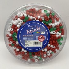 Assorted Holiday Pony Beads - 1400 plus Red Green  White, Opaque NEW Sealed BN