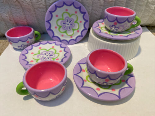 Delton Tea Cups & Saucers 8pc Party Pink Purple Girl Girlie Imagination Gift - Picture 1 of 6
