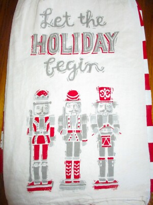 Primitives by Kathy, Ivory/Red Nutcracker ''Let the Holiday Begin' Towel Set, NWT