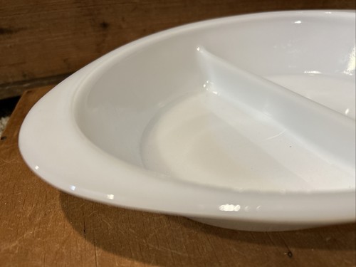 Vintage MCM Glasbake Milk Glass Divided Dish Atomic Starburst - Picture 4 of 10