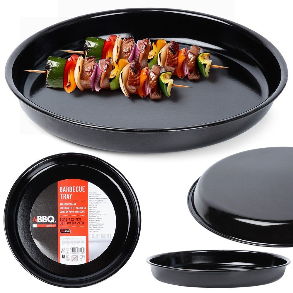 Grillblech Grillplatte Backblech Pizzablech aus Stahl rund schwarz 26,5 cm