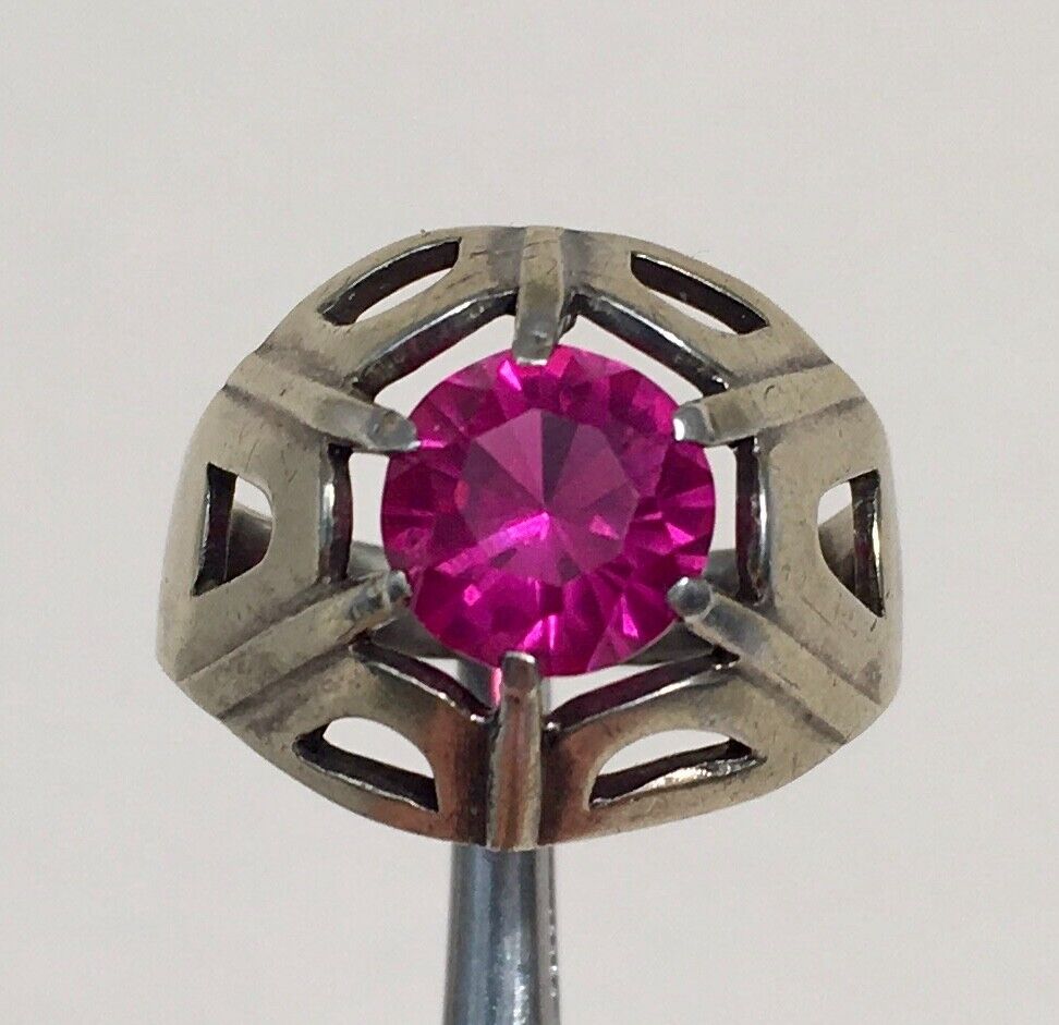 Ring №53 Vintage Soviet Red Ruby Silver Ring 875☆… - image 3