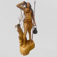 Women Traditional Leather Gift Tribal Figurine Statue Brown Medium Home Décor