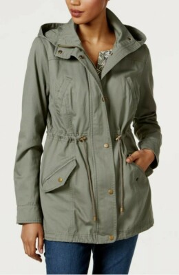 NWT STYLE & CO S SAGE GREEN FULL ZIP DETACHABLE HOOD UTILITY TOGGLE MID JACKET